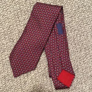 Hermes Tie Red w/Blue&White Accent “H” Pattern 2 3/4” Wide